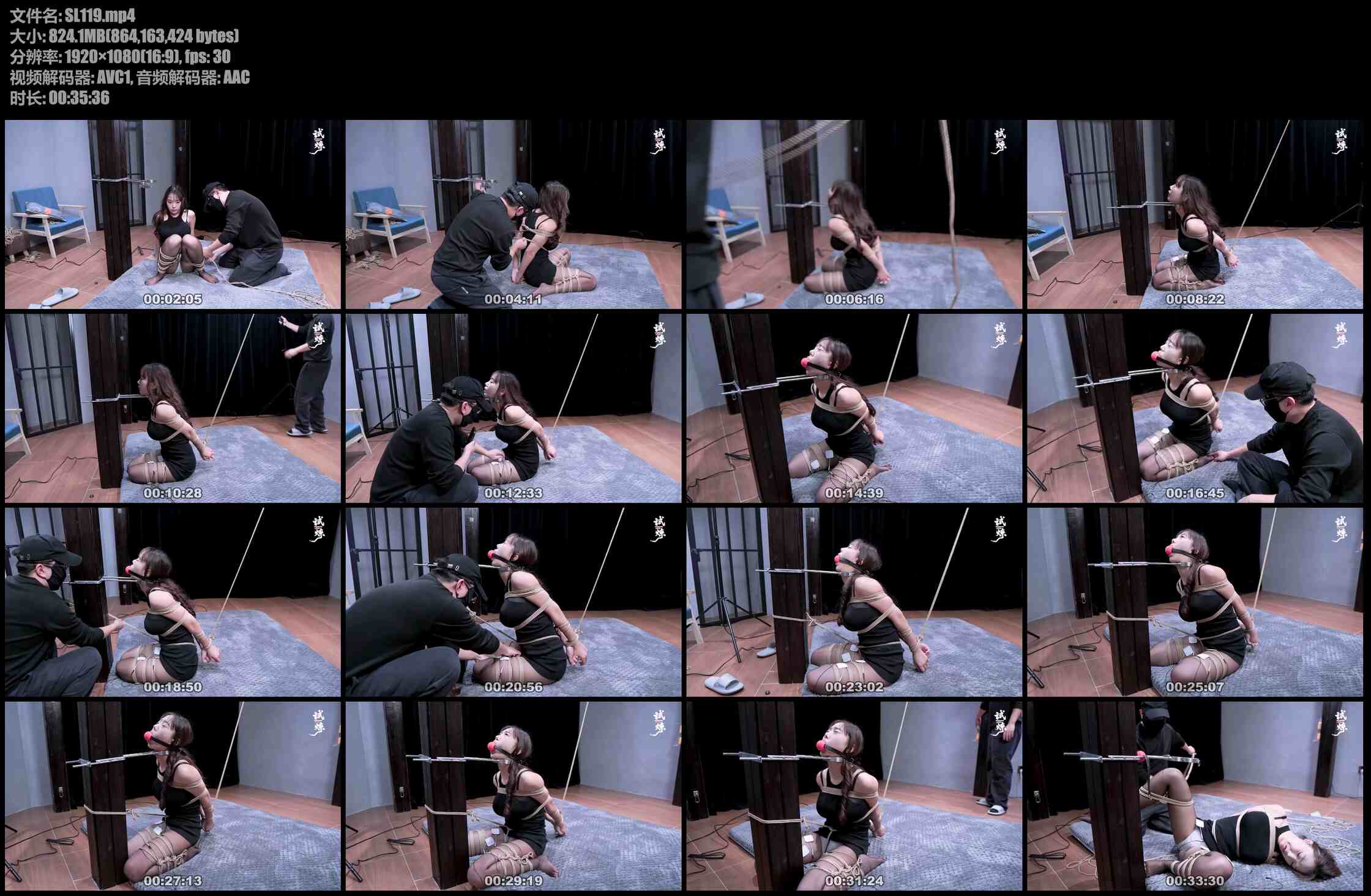 试炼 驴驴黑丝短裙折腿缚+直臂+卡脖器固定+超大口球+郊狼电击