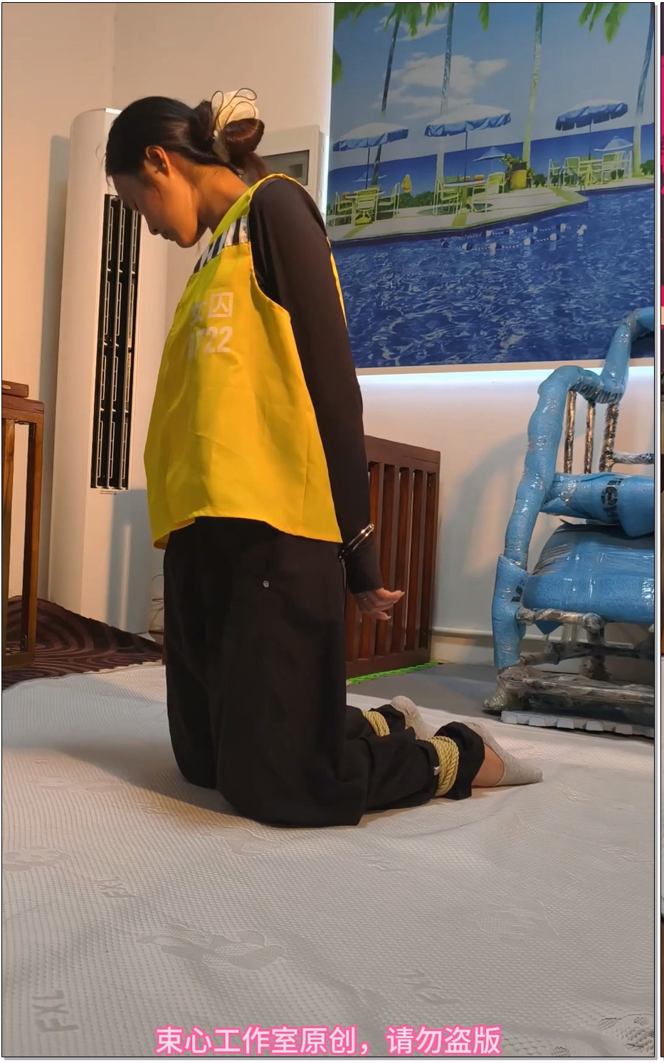 SYSA1296-束心工作室 小月囚服五花捆绑一步绳,断头台,手铐囚犯人扮演,大刀斩首,简单剧情
