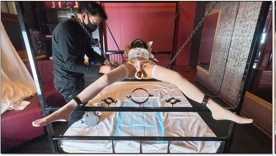 YZC064-意之窗 汤圆 纯白花嫁 后手吊缚+透明亚克力箱固定+大字吊床固定+强高+失禁